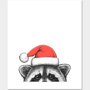 Raccoon in a Santa hat Posters and Art